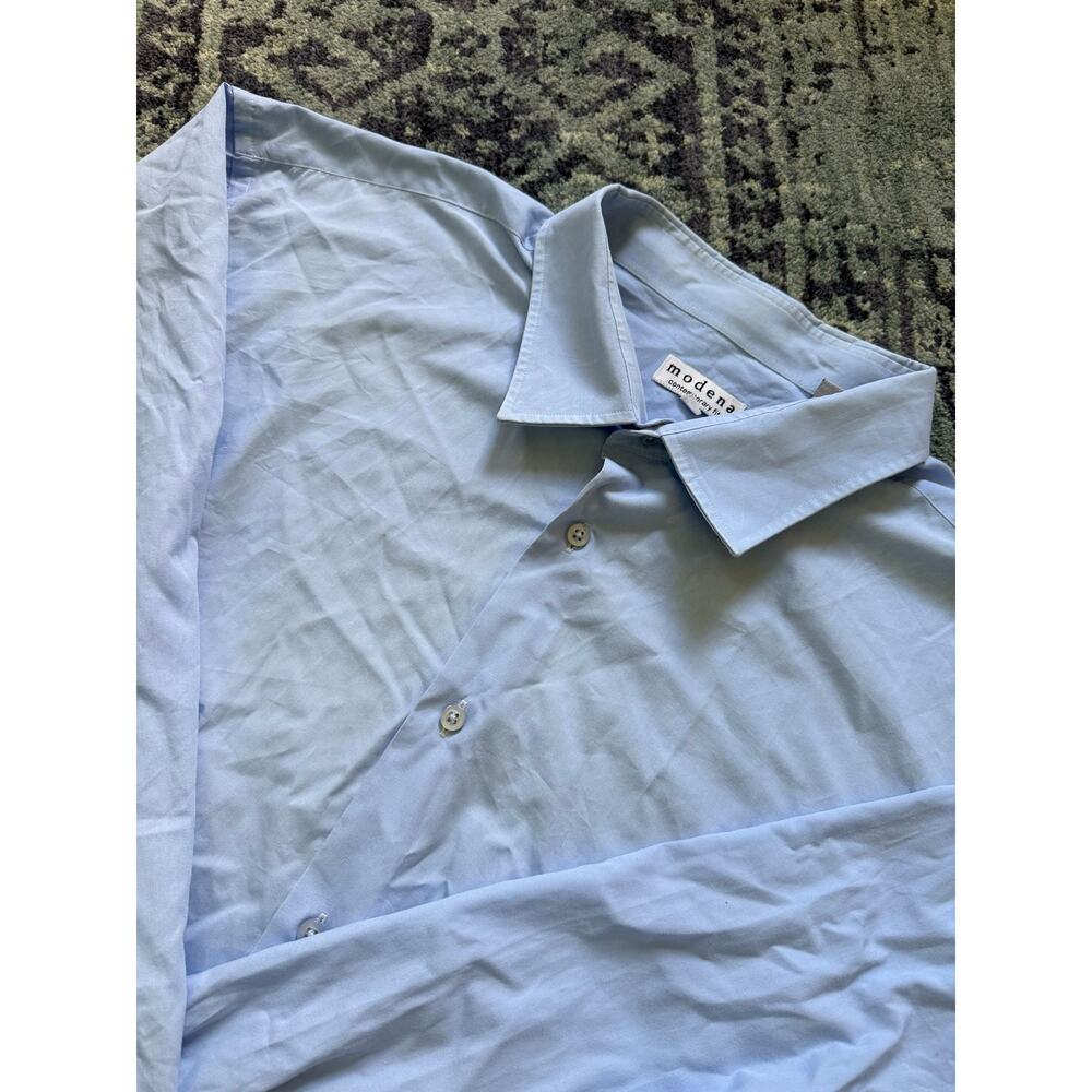 Modena | Men’s Blue Contemporary Fit Cotton Button-Down Dress Shirt Sz 20 36/37
